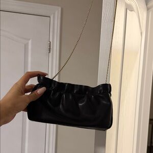 Mango Black Leather Wristlet with Gold Chain